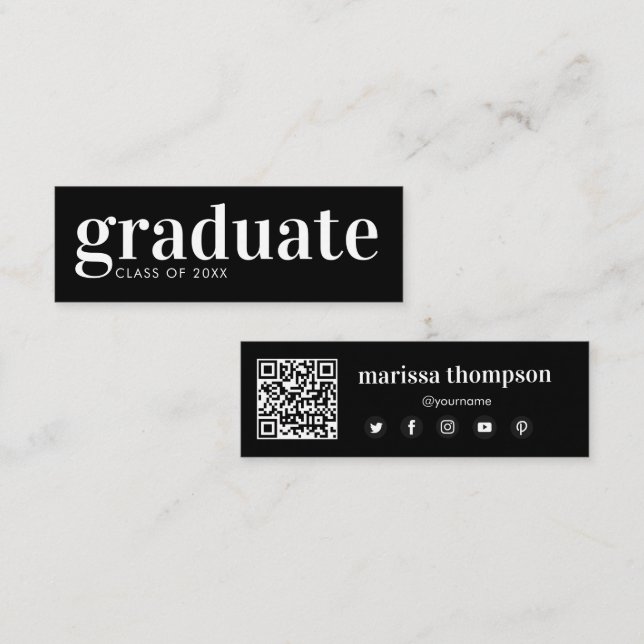 Abschluss Graduate QR Code Social Media Mini Visitenkarte (Vorne/Hinten)