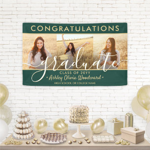 Abschluss Gratulation 3 Foto-Collage Grün und Gold Banner