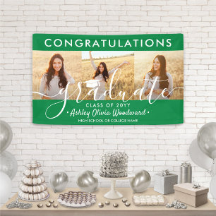 Abschluss Gratulation 3 Foto-Collage Grün und Weiß Banner