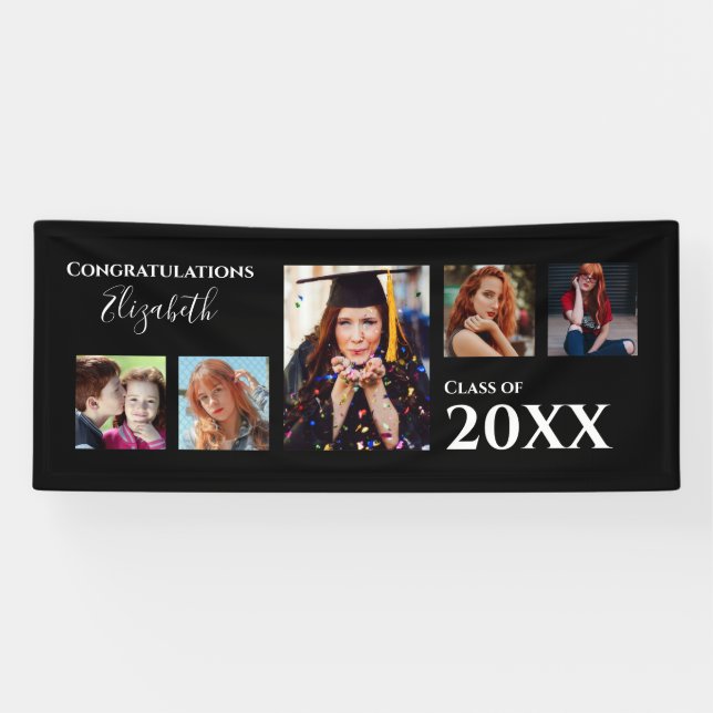 Abschluss Gratulation Foto Black Modern Banner (Horizontal)
