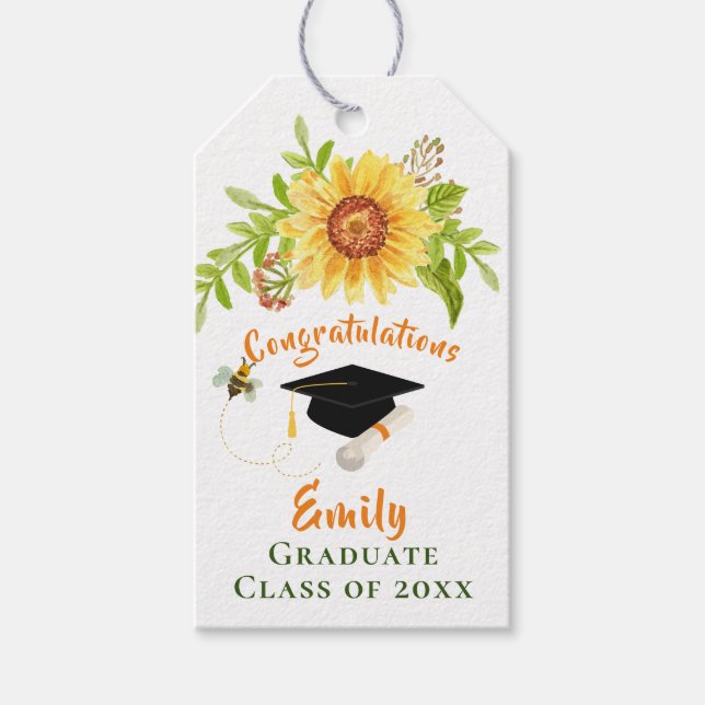 Abschluss Gratulation Gelbe Blütenblume Geschenkanhänger (Vorderseite)