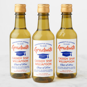 Abschluss Gratulation Modern Orange und Blau Mini Weinetikett
