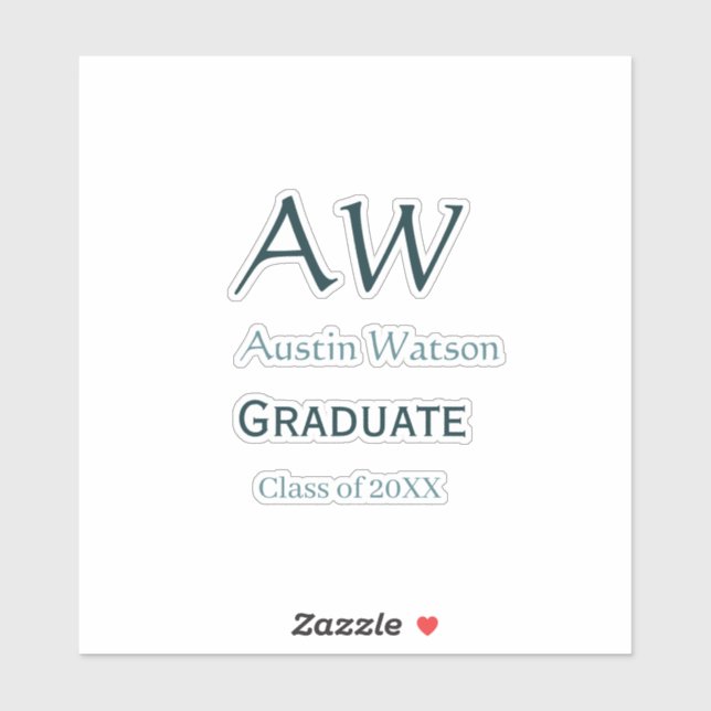 Abschluss-Gratulation Monogramm blau grau Name 20X Aufkleber (Blatt)