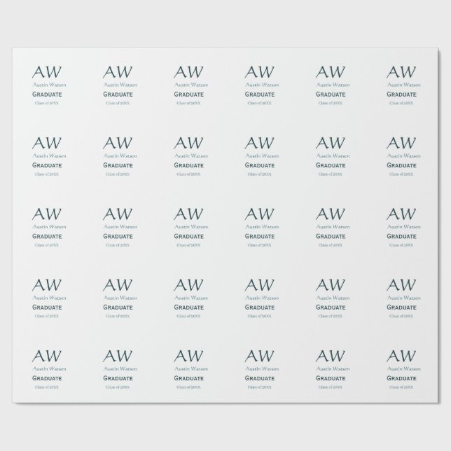 Abschluss-Gratulation Monogramm blau grau Name 20X Geschenkpapier (Flach)