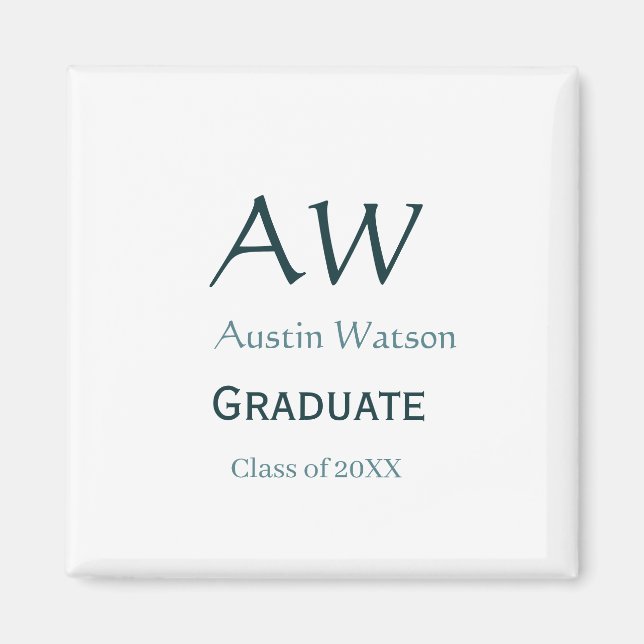 Abschluss-Gratulation Monogramm blau grau Name 20X Magnet (Vorne)