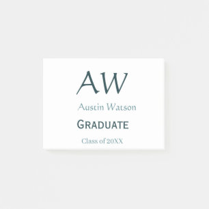 Abschluss-Gratulation Monogramm blau grau Name 20X Post-it Klebezettel