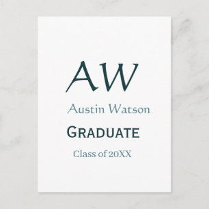 Abschluss-Gratulation Monogramm blau grau Name 20X Postkarte
