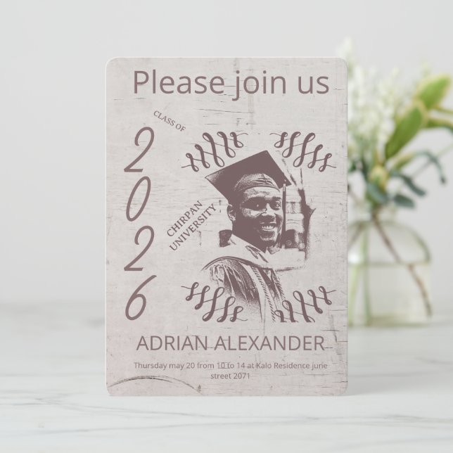 Abschluss grau Hintergrundbild benutzerdefiniert F Einladung (Stehend Vorderseite)