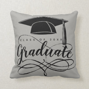 Abschluss Gray Black Script Typograp Grad Cap Kissen