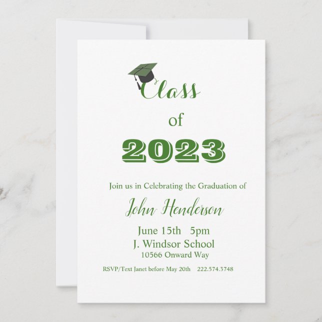 Abschluss Green & White Invitation Class 2023 Einladung (Vorderseite)