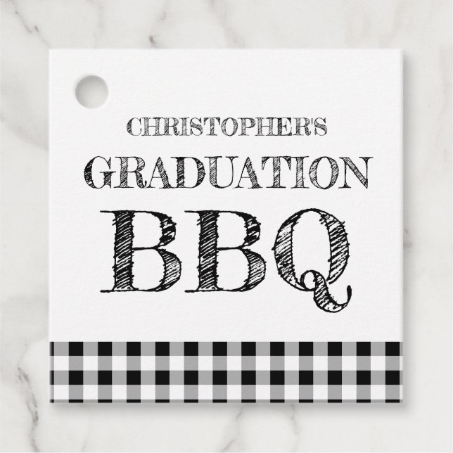 Abschluss-Grillfest Gingham Geschenkanhänger (Vorderseite)