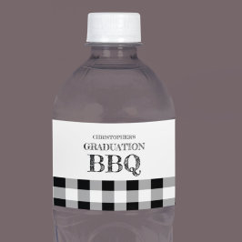 Abschluss-Grillfest Gingham Wasserflaschenetikett