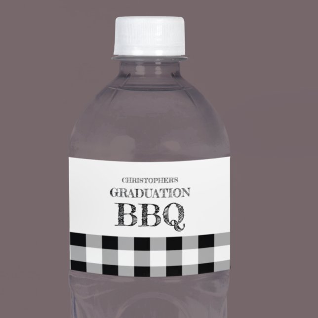 Abschluss-Grillfest Gingham Wasserflaschenetikett (Von Creator hochgeladen)