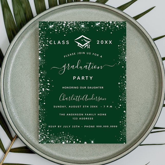 Abschluss grün silber Glitzer Luxus Einladung (Von Creator hochgeladen)