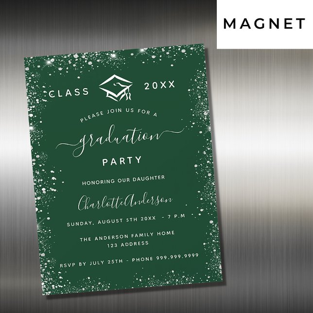Abschluss grün silber Glitzer Luxus Magneteinladung (Von Creator hochgeladen)