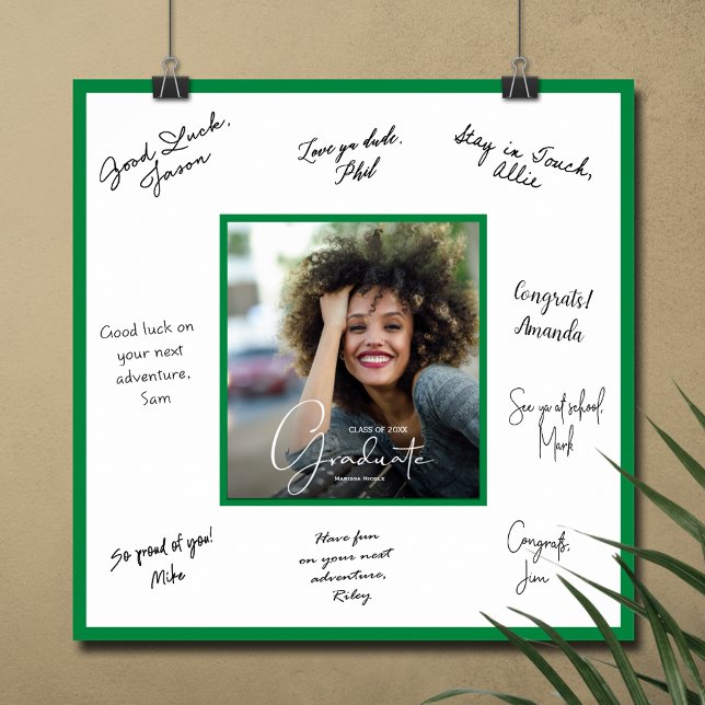 Abschluss Grüne Grenze Poster (Graduation autograph poster with your photo and green border, INSTANT DOWNLOAD and/or PRINTED)