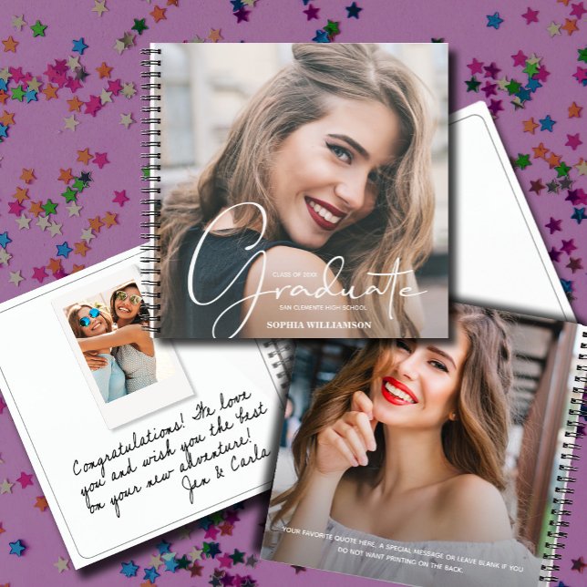 Abschluss Guest Book Notizbuch (CHOOSE your page style, spine color, soft or hard cover and add a personal message on the back.)