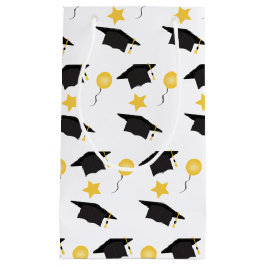 Abschluss Hat Balloons Stars Muster Gelb Schwarz Kleine Geschenktüte