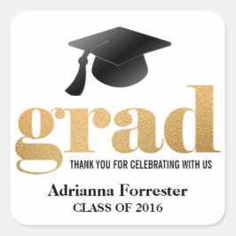 Abschluss Hat Imitate Gold Foil Grad Typografie Quadratischer Aufkleber