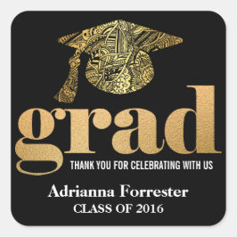 Abschluss Hat Imitate Gold Foil Grad Typografie Quadratischer Aufkleber