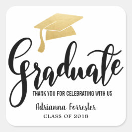 Abschluss Hat Imitats Gold Foil Vielen Dank Quadratischer Aufkleber