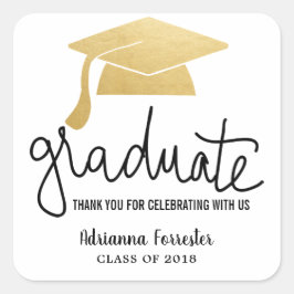 Abschluss Hat Imitats Gold Foil Vielen Dank Quadratischer Aufkleber