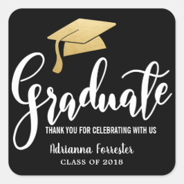 Abschluss Hat Imitats Gold Foil Vielen Dank | Schw Quadratischer Aufkleber