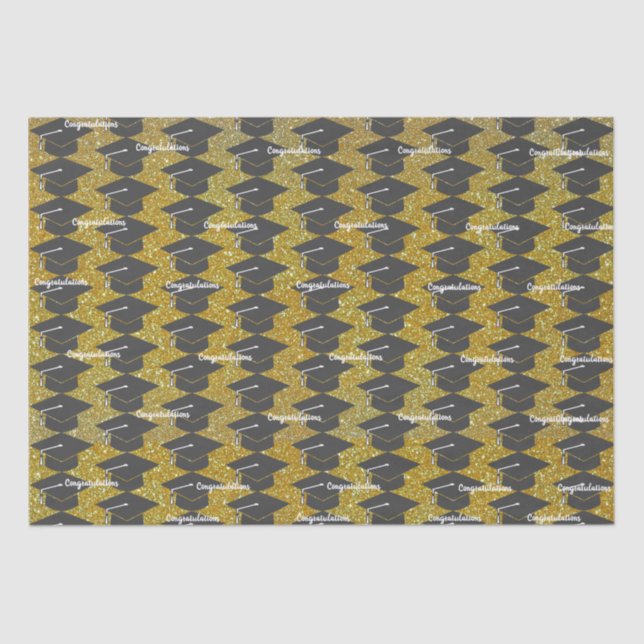 Abschluss Herzlichen Glückwunsch Cap Gold Glitzer Seidenpapier (Vorderseite)