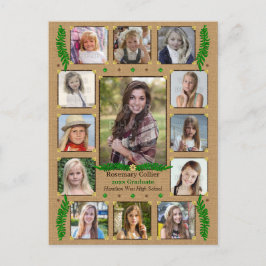 Abschluss High School FotoCollage | Burlap Fern Ankündigungspostkarte