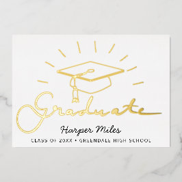 Abschluss Hut Goldkarte Folieneinladung