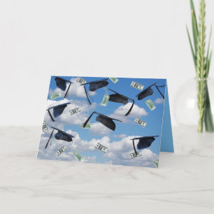 Abschluss-Hüte und Geld im Himmel Karte