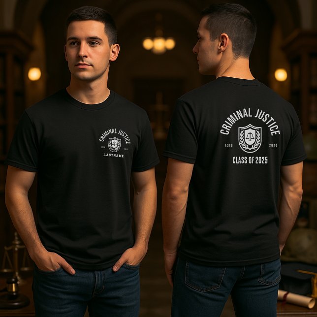 Abschluss im Bereich Strafrecht personalisiert T-Shirt (Black Personalized Criminal Justice Graduation T-Shirt)