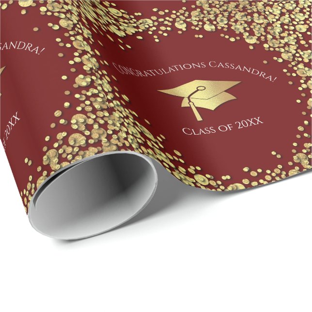 Abschluss in Maroon und Gold Geschenkpapier (Rolleneckpunkt)