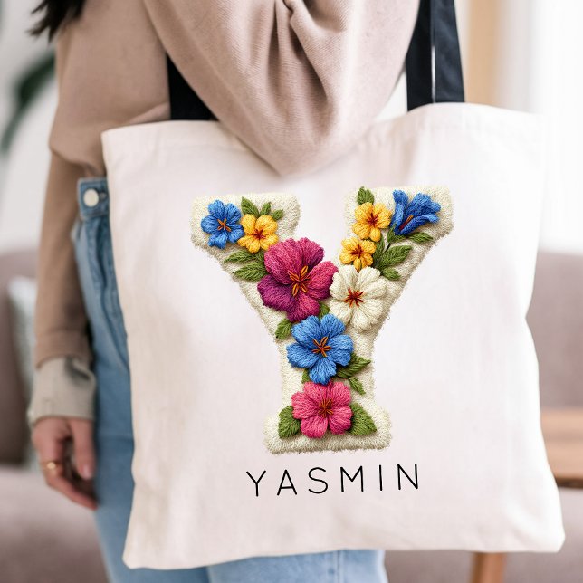Abschluss | Individuelles Blumenmonogramm als Gesc Tragetasche (back to school gift, college student tote, bridal shower favor, wedding party thank you, teacher bag)
