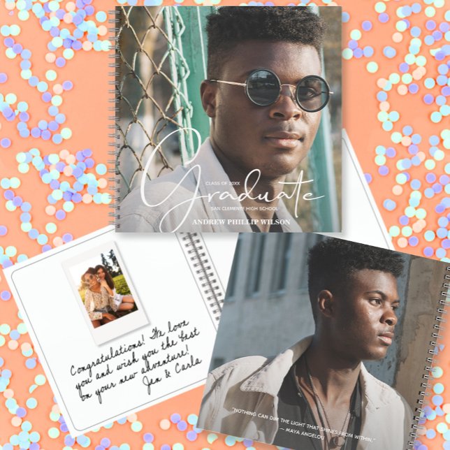 Abschluss Instant Foto Gästebuch Notizbuch (CHOOSE your page style, spine color, soft or hard cover and add a personal message on the back.)