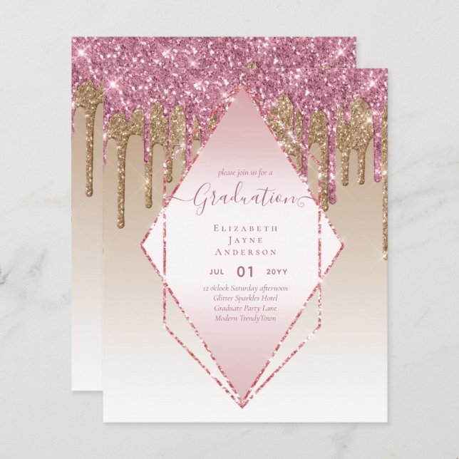 ABSCHLUSS INVITES - Driving Glitzer Girly Glamour (Vorne/Hinten)