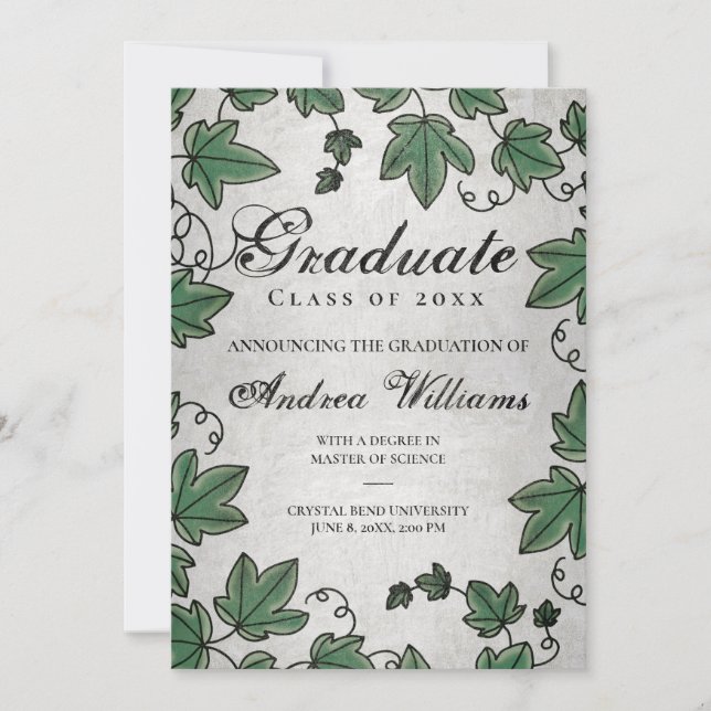 Abschluss Ivy mit Silver Black Script Grad Party Einladung (Vorderseite)