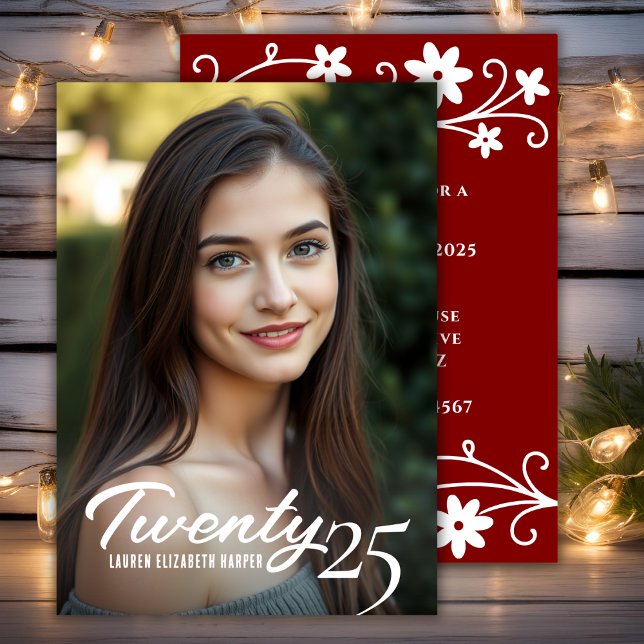 Abschluss Jahr und Foto Maroon Graduation Party Einladung (Graduation Year And Photo Maroon Graduation Party Invitation)