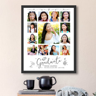 Abschluss K–12 Foto-Collage Grau Doodles Weiß Poster