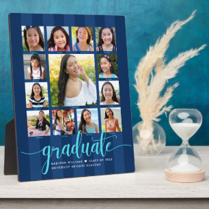 Abschluss K-12 Foto Collage Navy Blue Script Fotoplatte