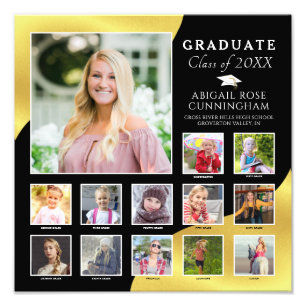 Abschluss K-12 FotoCollage Black Metallic Gold Fotodruck