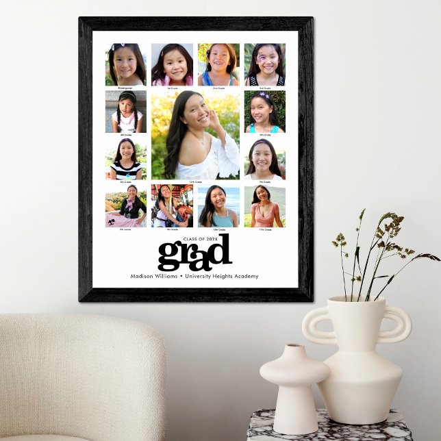 Abschluss K-12 FotoCollage Modernes Schwarz-weiß Poster (Von Creator hochgeladen)