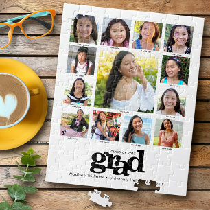 Abschluss K-12 FotoCollage Modernes Schwarz-weiß Puzzle