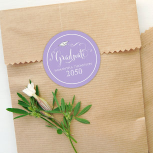Abschluss Kalligrafie Script Elegante Lila Spitze Runder Aufkleber