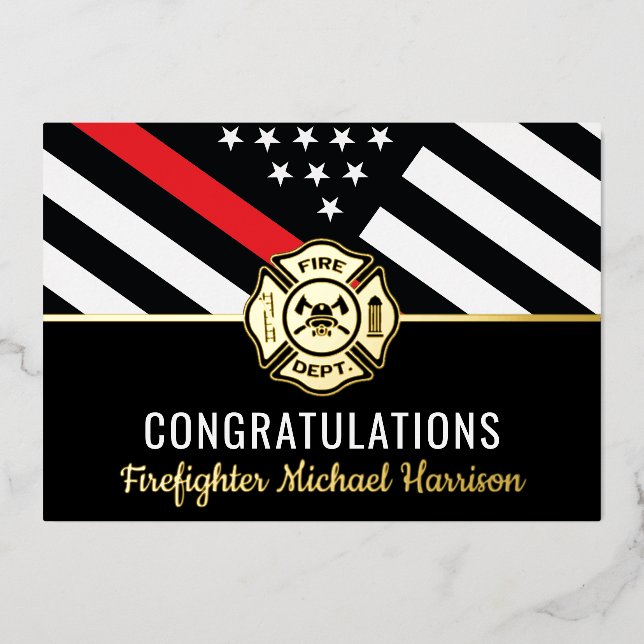 Abschluss-Karte der Feuerwehr-Akademie Rote Linie Folieneinladung (Vorderseite)