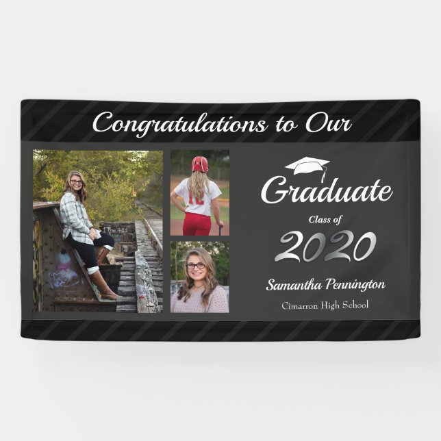 Abschluss-Klasse 2020 Fotocollage Gray Banner (Horizontal)