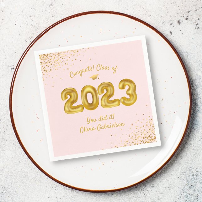 Abschluss-Klasse 2023 Pink Gold Ballons Custom Serviette (Von Creator hochgeladen)