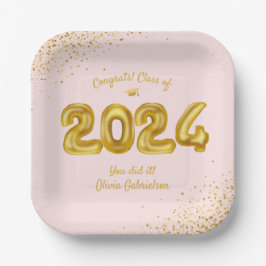 Abschluss-Klasse 2024 Pink Gold Ballons Custom Pappteller