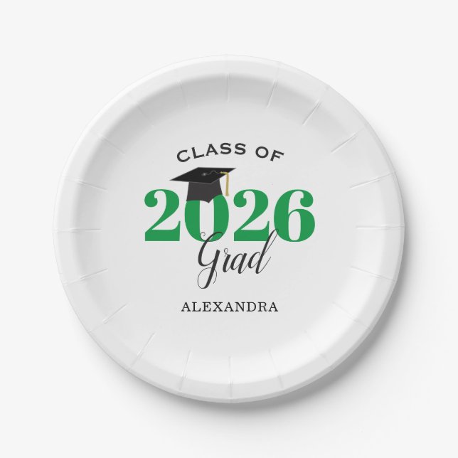 Abschluss-Klasse 2025 Einfach Grün und Schwarz Pappteller (Vorderseite)