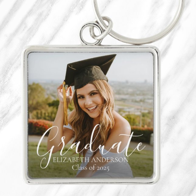 Abschluss-Klasse des benutzerdefinierten Fotos für Schlüsselanhänger (Graduate Class of 2025 Script Custom Photo Keychain)